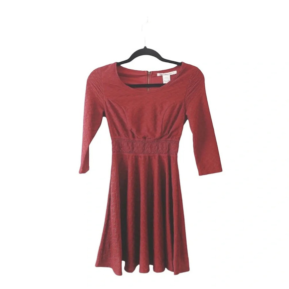 American Rag CIE Dark Red Sheer Lace Fit & Flare Mini Dress Sz S - Picture 1 of 13